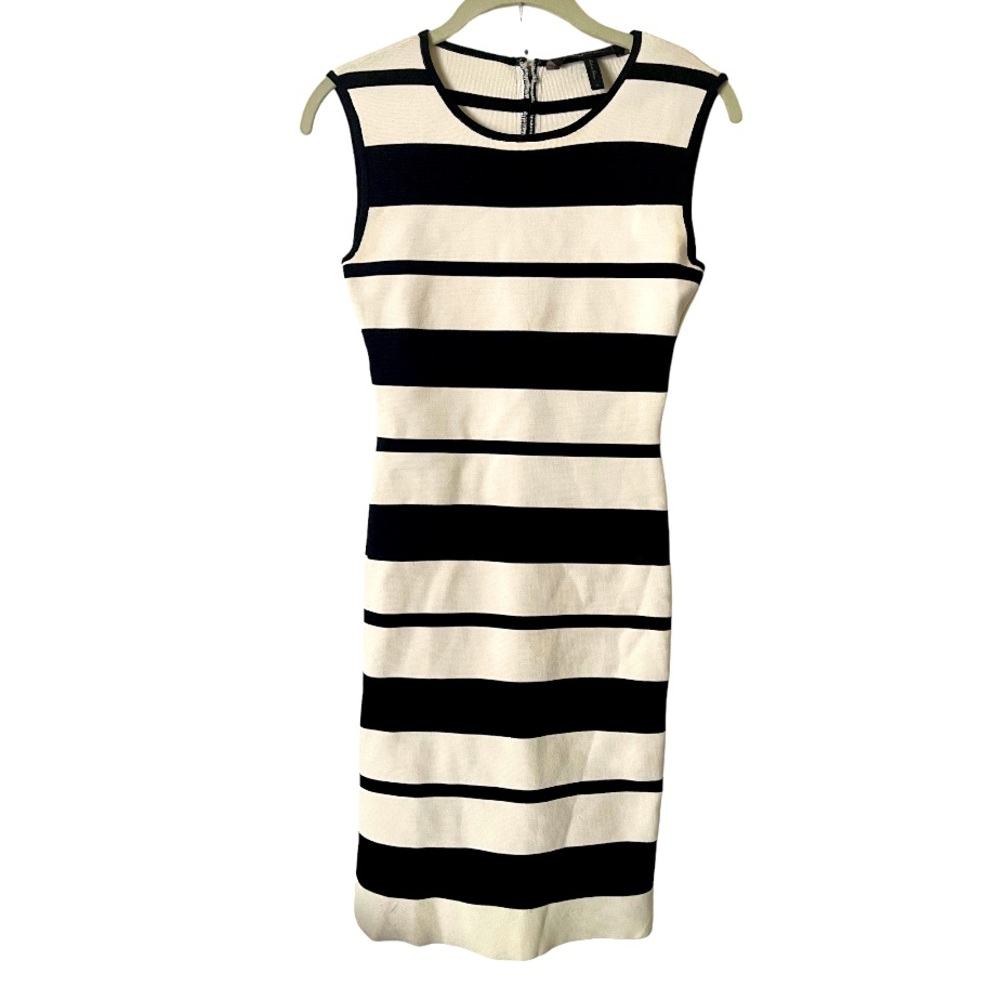 BCBG MaxAzria Black and White Stripe Kailee Knit‎ Shift Dress S